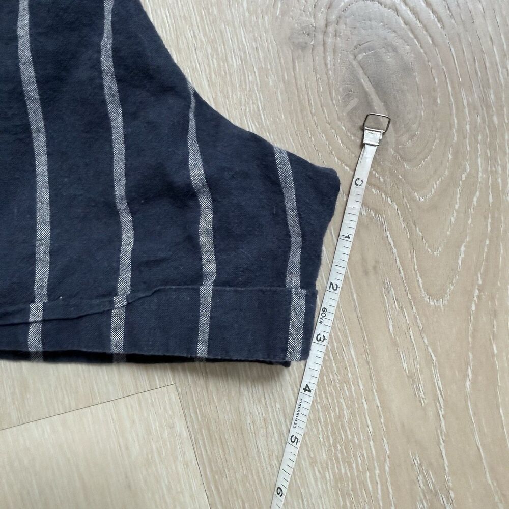 Linen Cotton Nautical Striped Shorts Navy Blue White XL Uniqlo Coastal High Rise - Picture 8 of 10